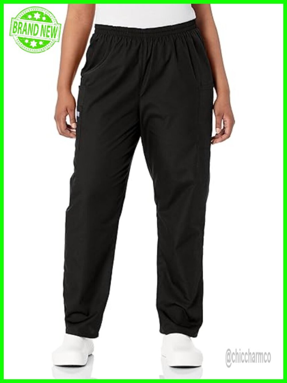 Women's Cargo Scrub Pants Elastic Waist 4 Pockets Polyester Cotton